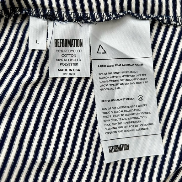 Reformation Bixel Black and Navy Blue Striped Long Sleeve Nautical Mini Dress L - Picture 11 of 11